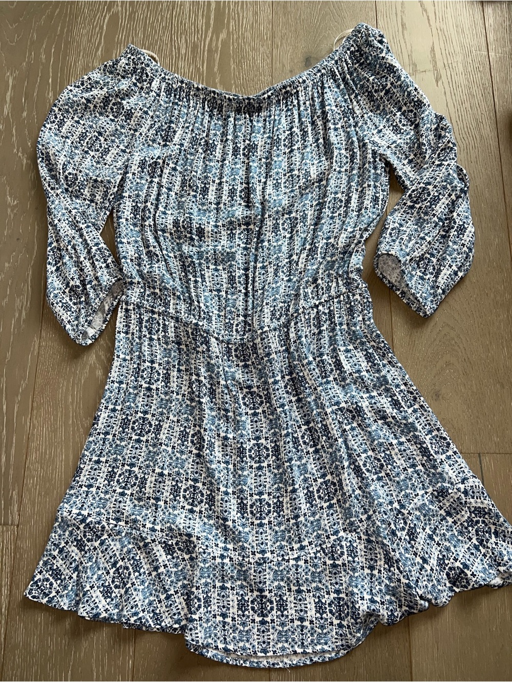 Joie Soft Womens Dress Copen Blue Off Shoulder 3/4 Sleeve Boho Sz L